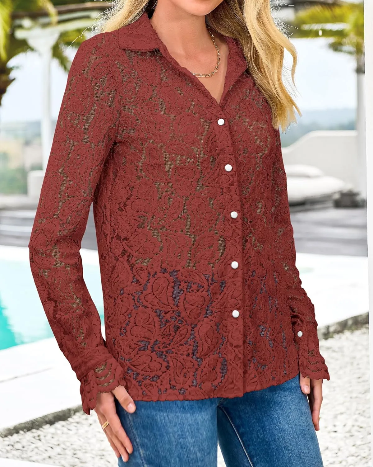 BTFBM Long Sleeve Lace Blouses for Women 2025 Spring Dressy Casual Button Down Shirts Date Night Outfit Club Party Tops