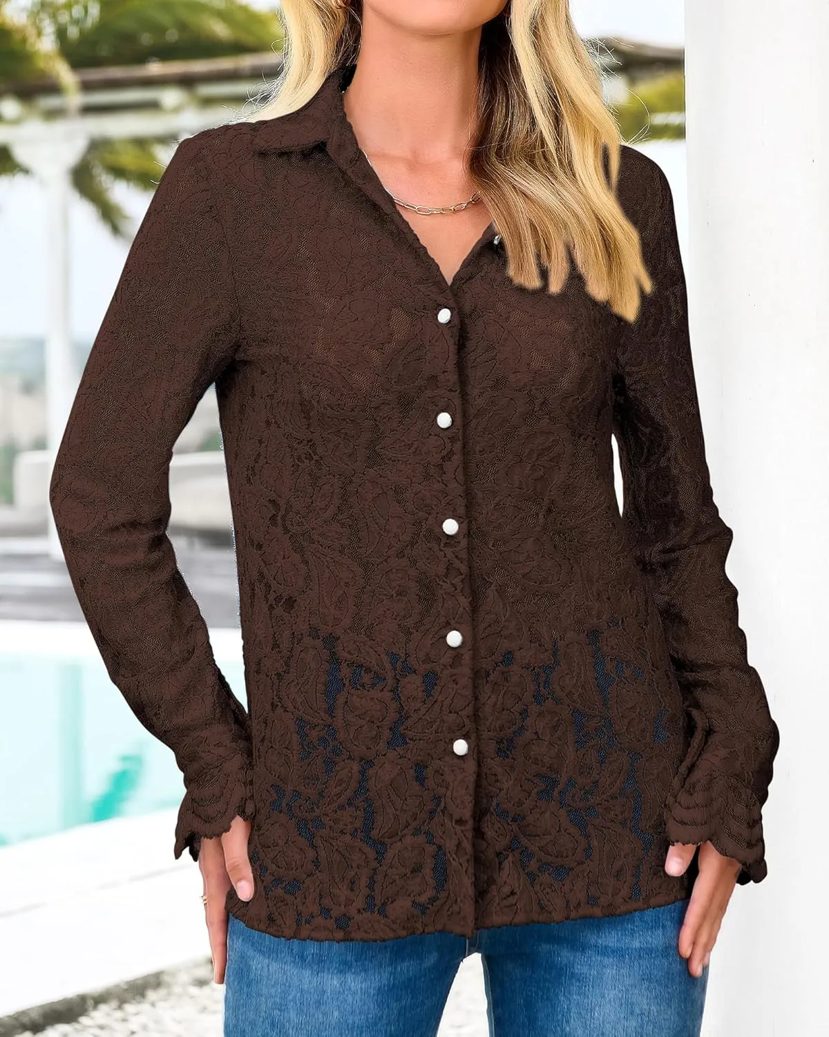 BTFBM Long Sleeve Lace Blouses for Women 2025 Spring Dressy Casual Button Down Shirts Date Night Outfit Club Party Tops