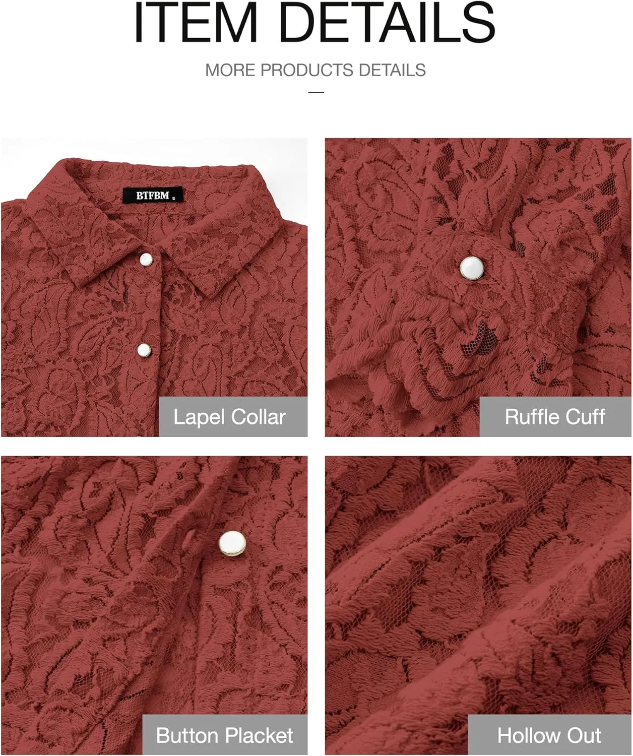 BTFBM Long Sleeve Lace Blouses for Women 2025 Spring Dressy Casual Button Down Shirts Date Night Outfit Club Party Tops
