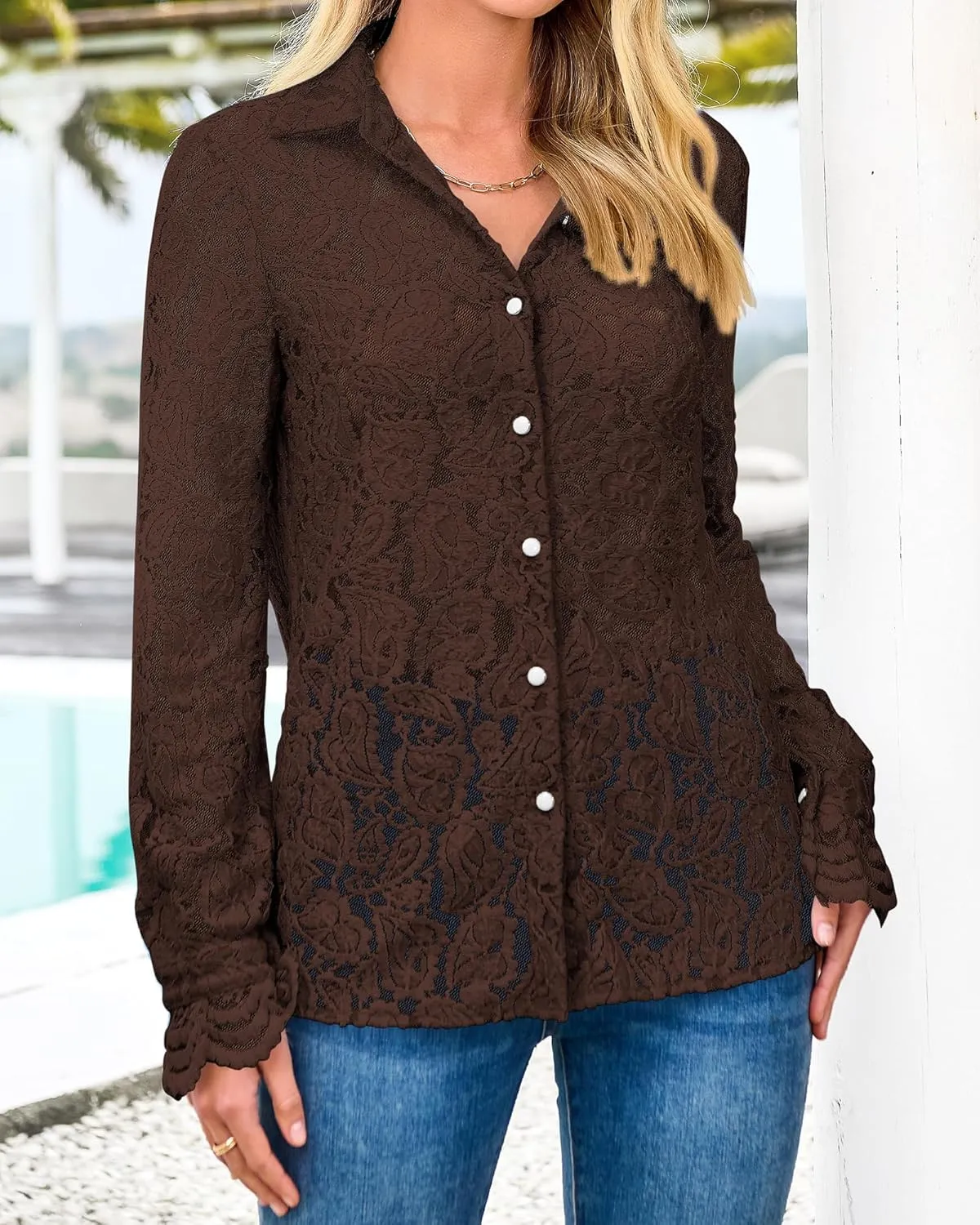 BTFBM Long Sleeve Lace Blouses for Women 2025 Spring Dressy Casual Button Down Shirts Date Night Outfit Club Party Tops