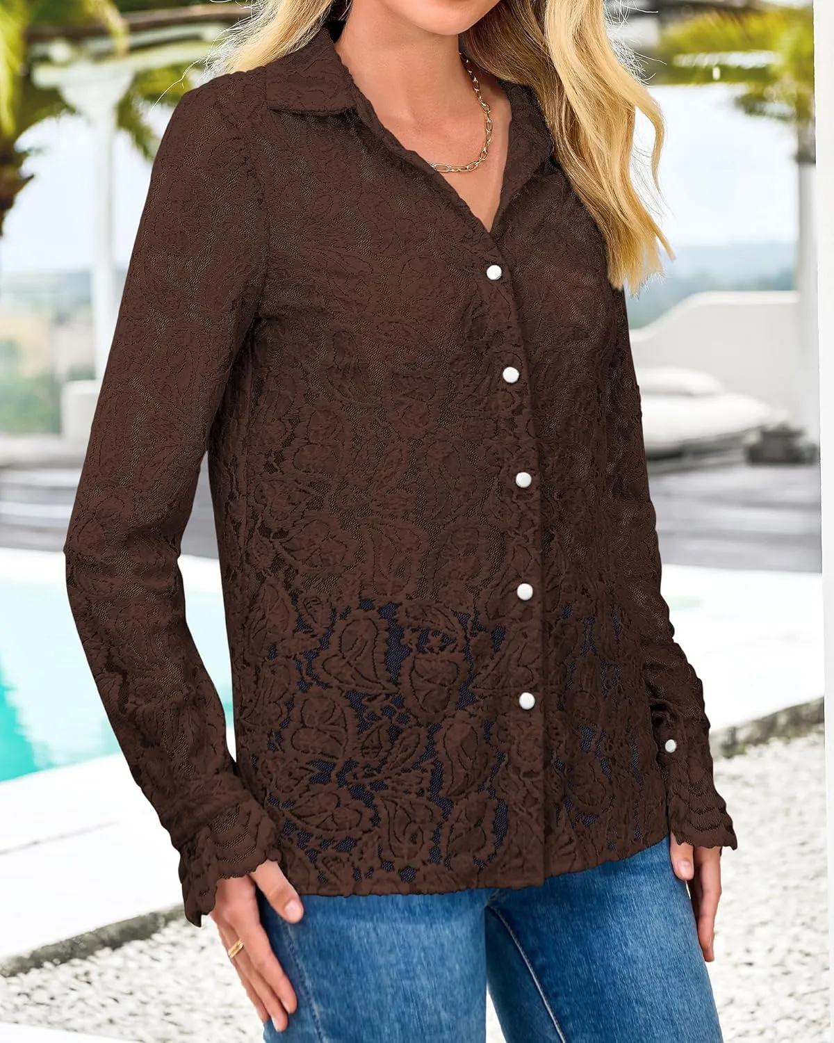 BTFBM Long Sleeve Lace Blouses for Women 2025 Spring Dressy Casual Button Down Shirts Date Night Outfit Club Party Tops