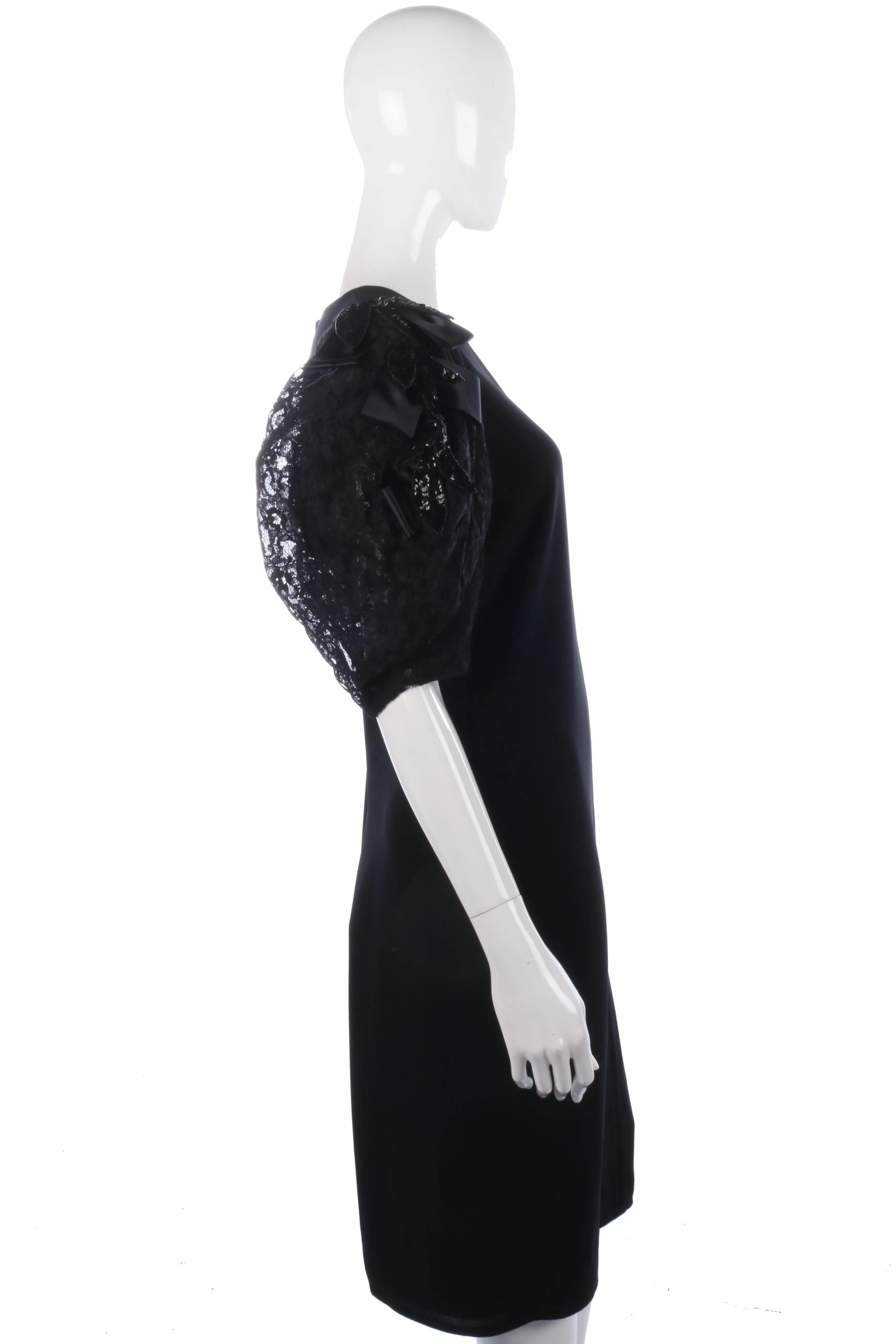 Fabulous Frank Usher black dress with lace sleeves size 14/16