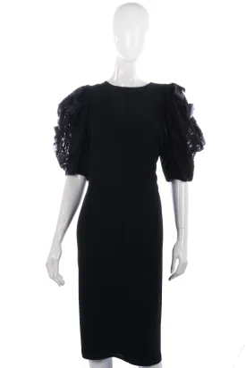 Fabulous Frank Usher black dress with lace sleeves size 14/16