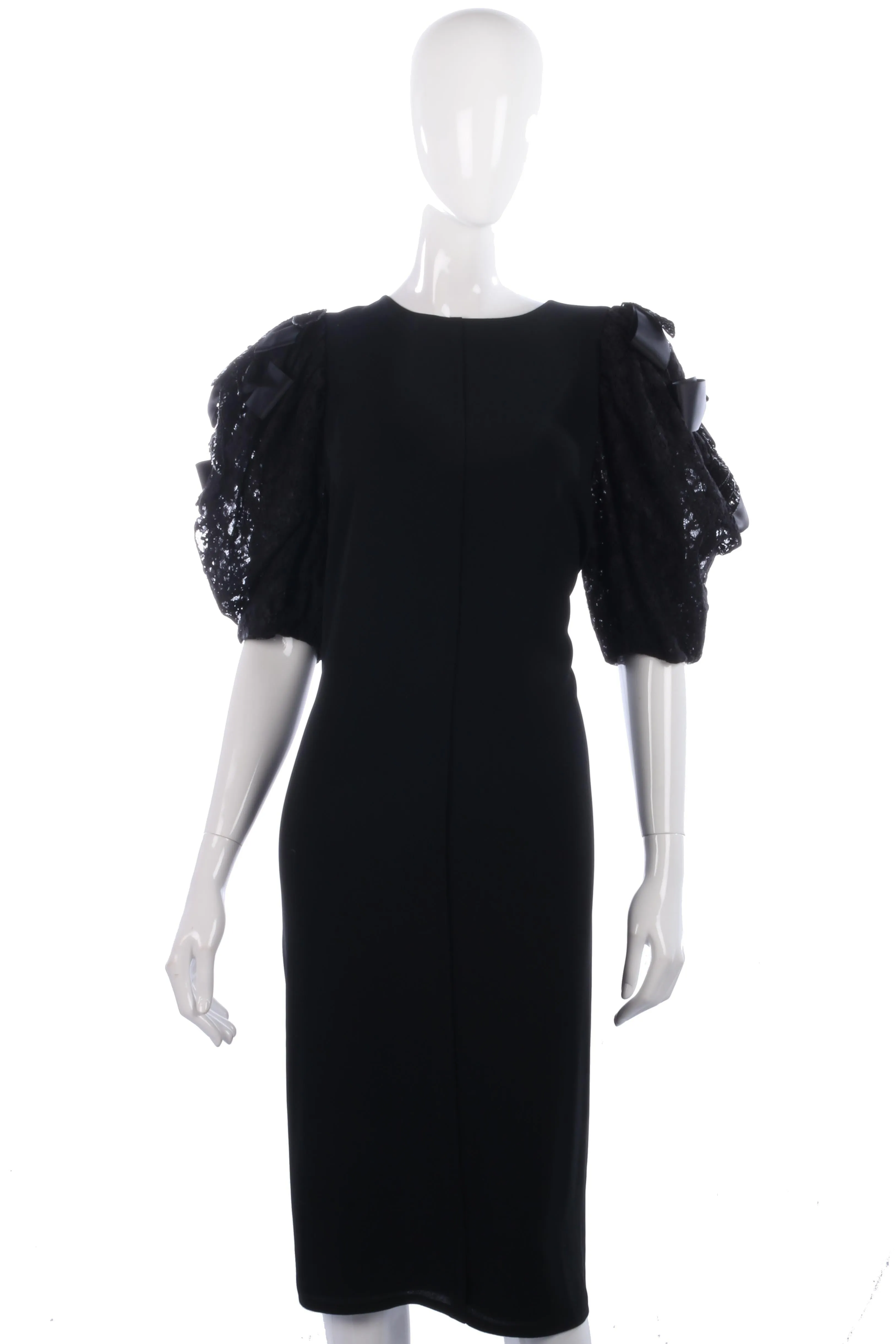 Fabulous Frank Usher black dress with lace sleeves size 14/16