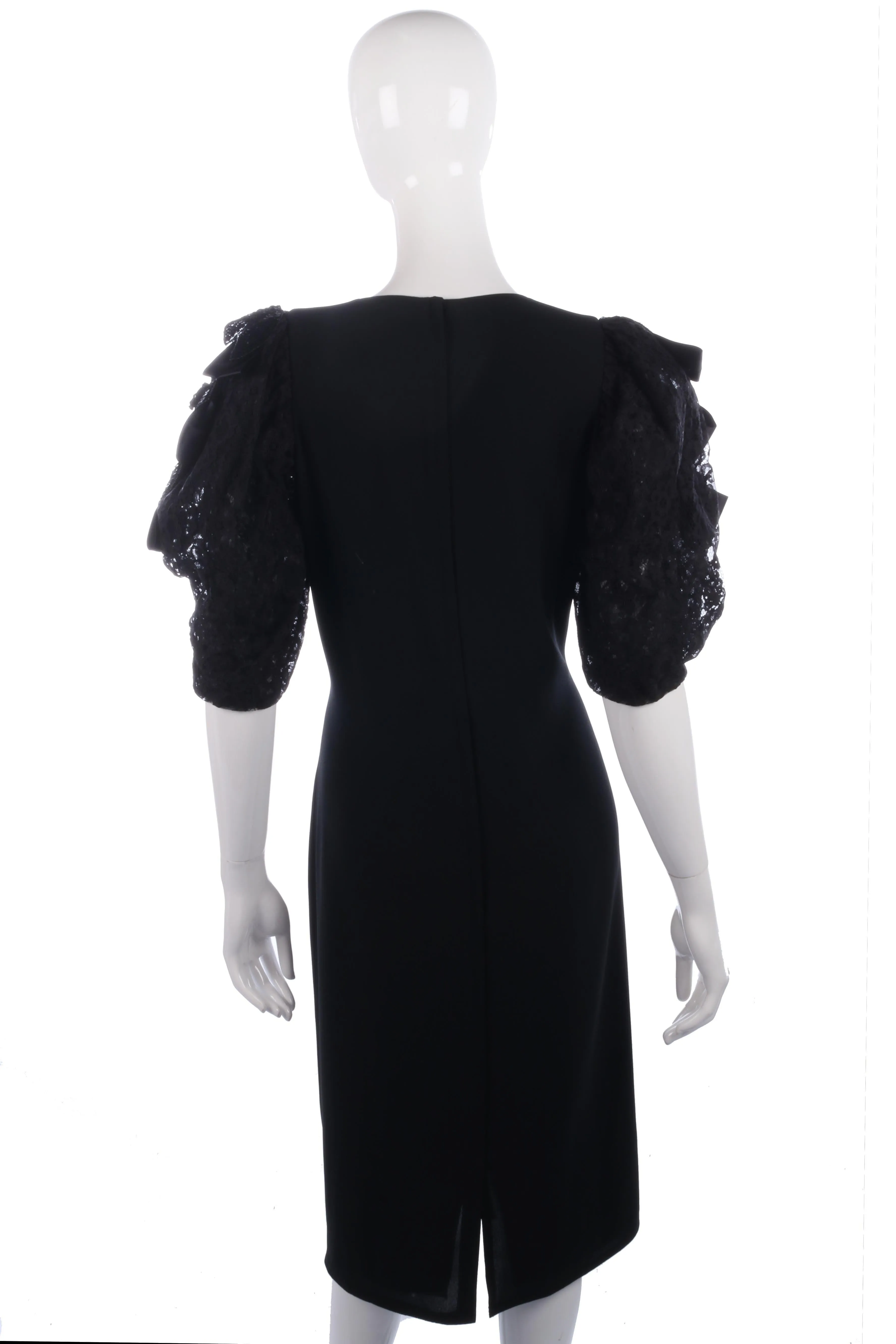 Fabulous Frank Usher black dress with lace sleeves size 14/16