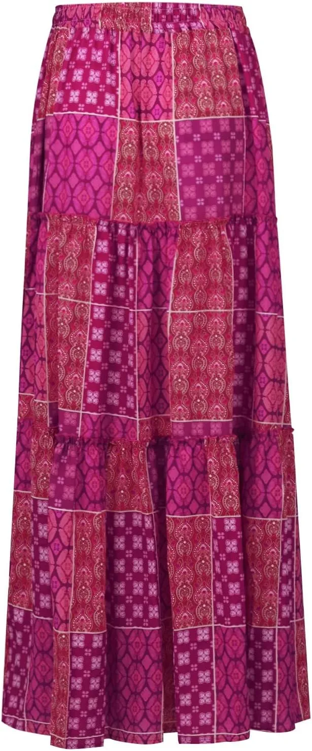 Floral Maxi Skirts for Women Summer Comfy High Waist Tie Paisley Print Maxi Skirt A-Line Long Skirts with Pockets