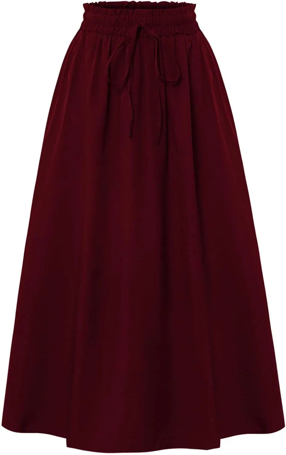 Floral Midi Skirt Boho Flowy Elastic High Waist A Line Skirt Bow Linen Flared Beach Long Skirts for Women with Pockets