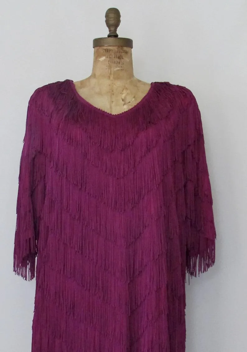 FRINGE BENEFITS 1980s does 20s Fuchsia Dress by Chez California, Sz X-Large