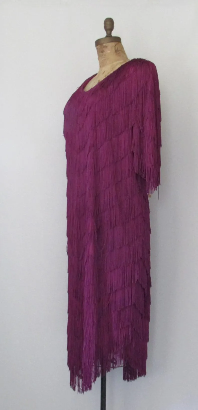 FRINGE BENEFITS 1980s does 20s Fuchsia Dress by Chez California, Sz X-Large