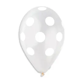 Gemar Latex Balloon #000 Clear Polka Dots White Printed 12inch 50 Count Crystal Color