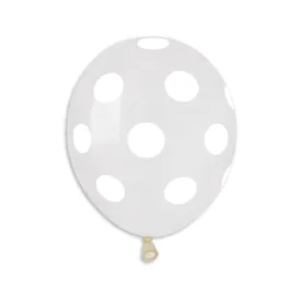 Gemar Latex Balloon #000 Clear Polka Dots White Printed 5inch 100 Count Crystal Color