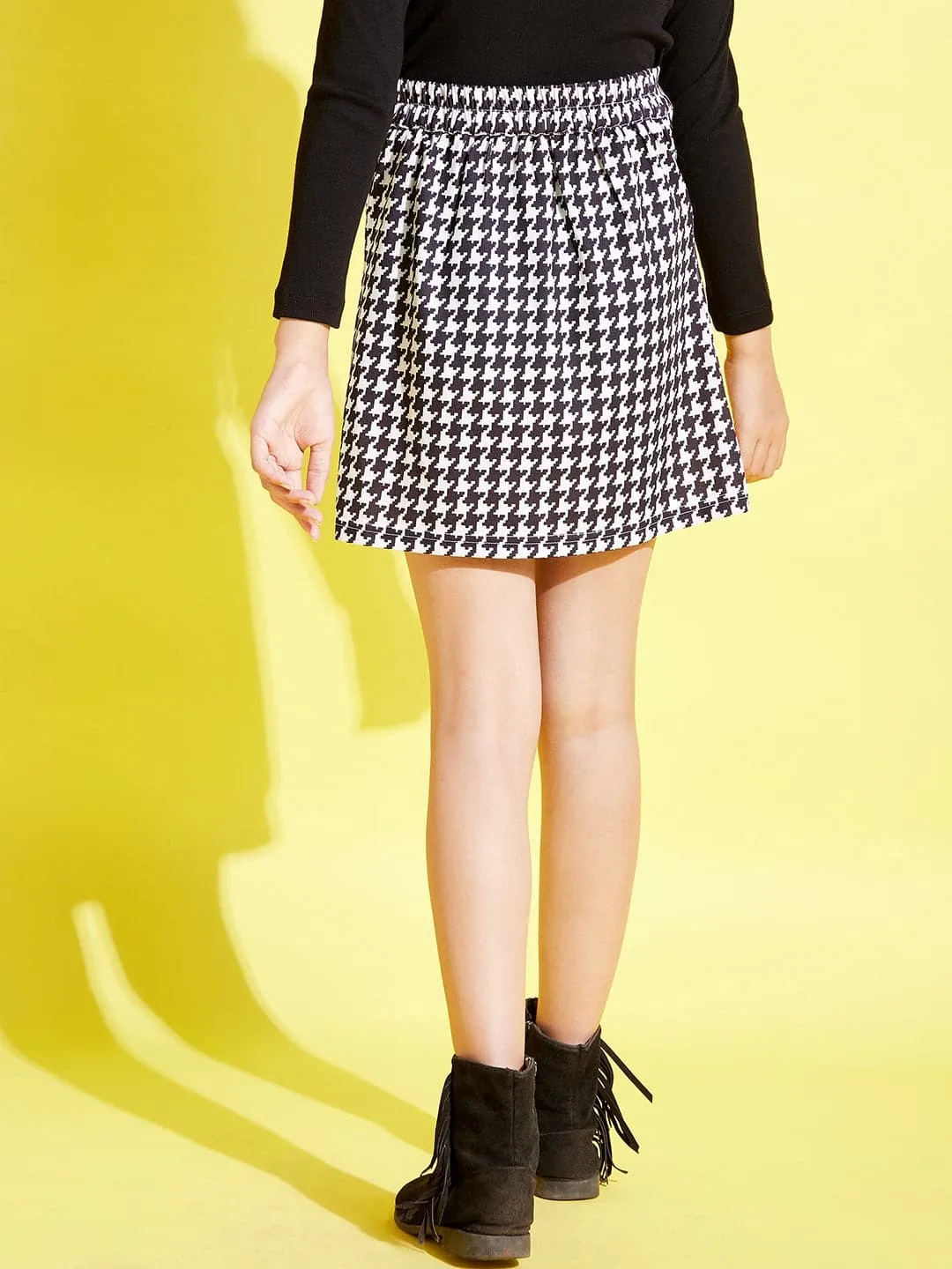 Girls Black & White Houndstooth A-Line Skirt