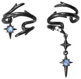 Goth Ear Cuff Earrings For Women Non Piercing Black Cross Chain Dangle Blue Cubic Zirconia Thorns Ear Bone Clip On Climber Cartilage Crawler Vintage Gothic Earring Cuffs And Wraps For Ears