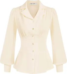 GRACE KARIN Button Down Shirts for Women Summer Peplum Tops Long Sleeve Work Blouse Collared Shirt Dressy Top