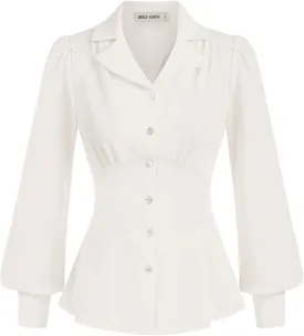 GRACE KARIN Button Down Shirts for Women Summer Peplum Tops Long Sleeve Work Blouse Collared Shirt Dressy Top