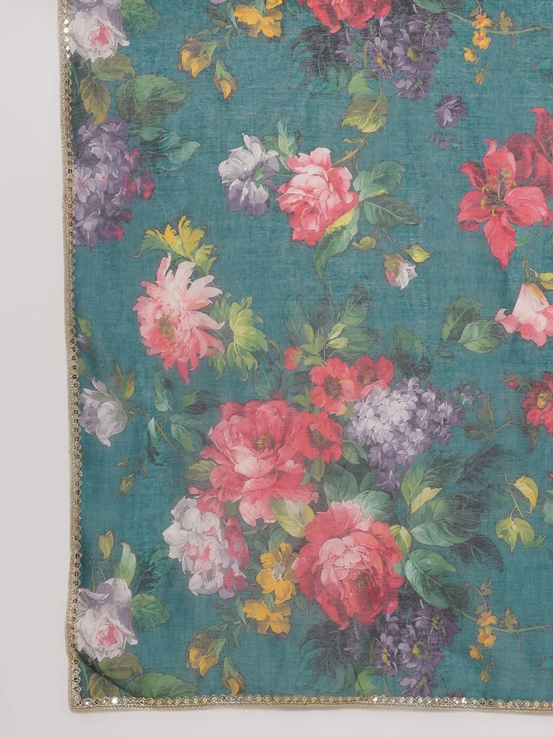 Green Floral Printed Chanderi Sarees with Embellished border