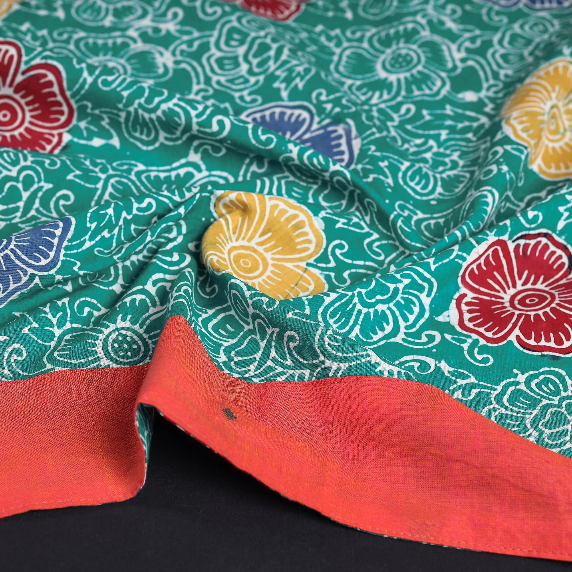 Green - Hand Batik Block Printed Cotton Blouse Piece