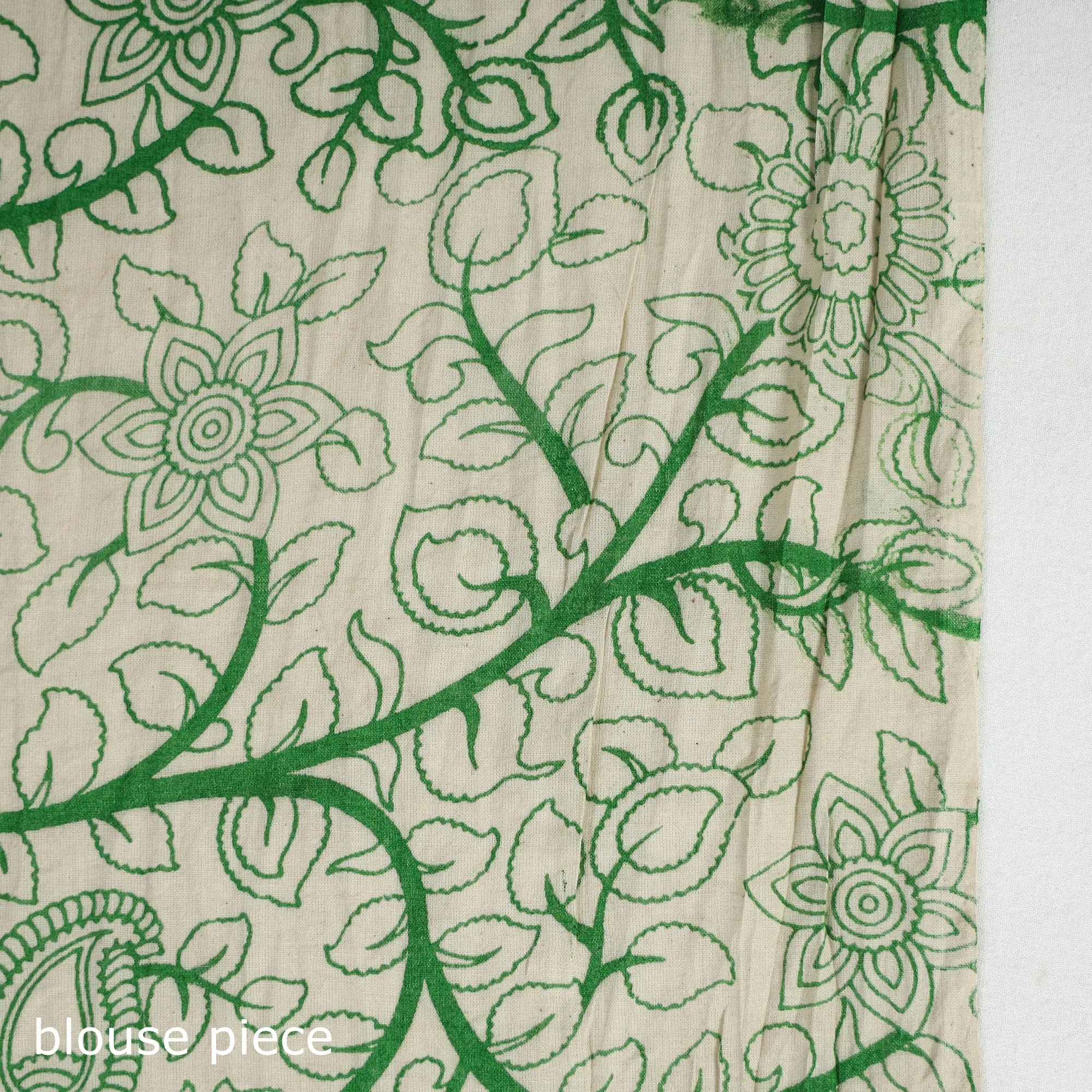 Green - Printed Cotton Kalamkari Saree with Blouse Piece 05