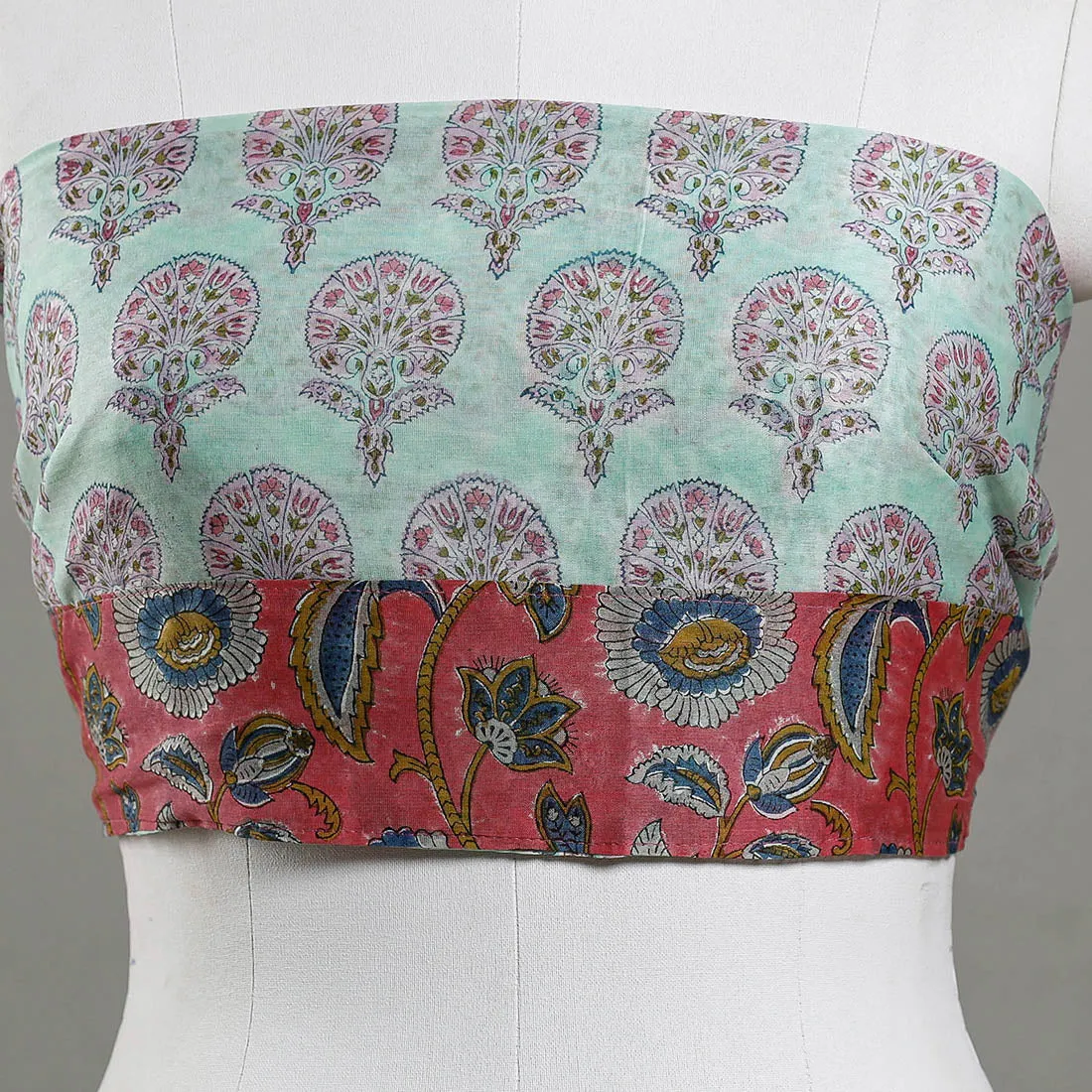 Green - Sanganeri Block Printed Chanderi Silk Blouse Piece