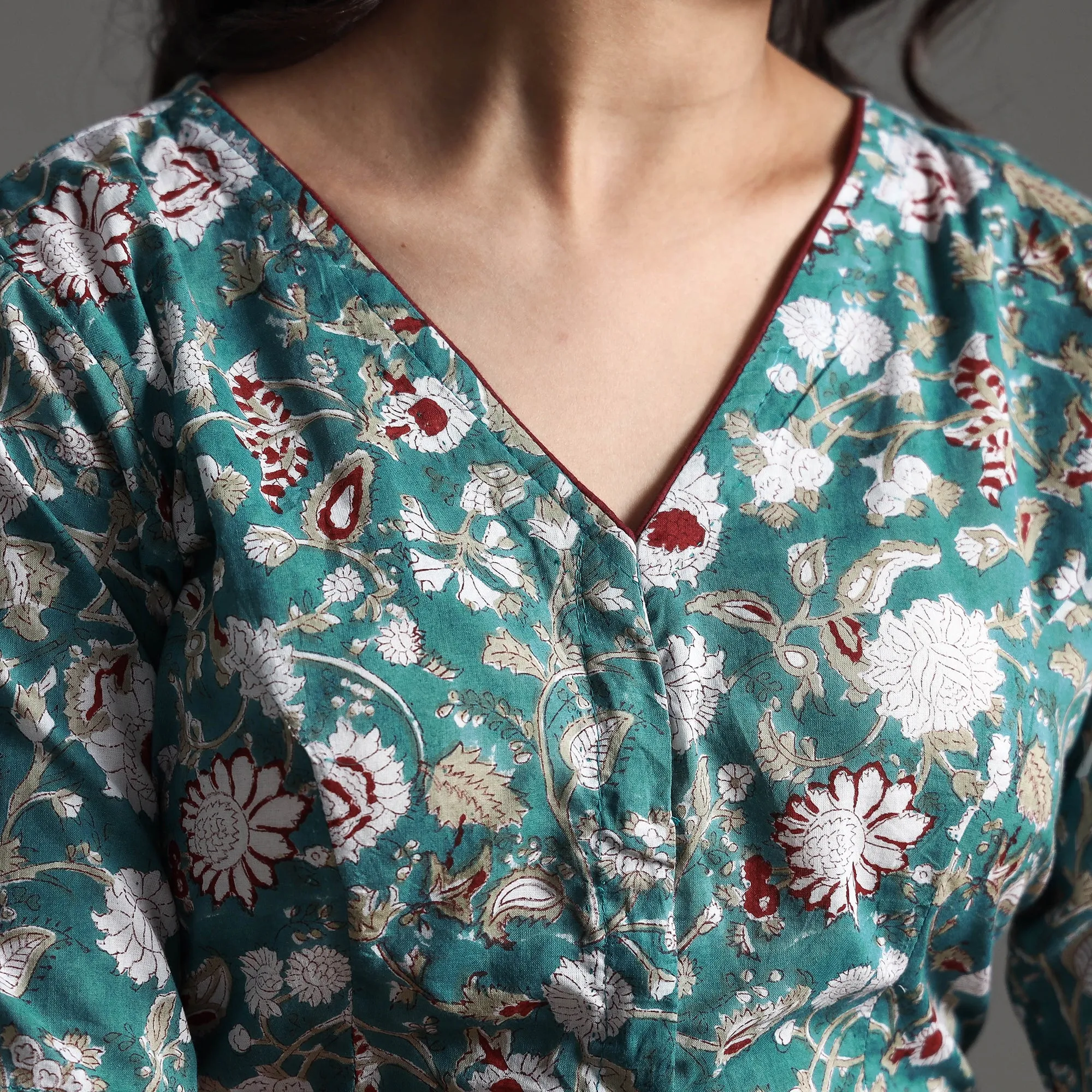 Green - Sanganeri Block Printed Cotton Stitched Blouse