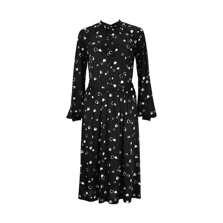 Halston Black and White Hearts Blouse and Skirt Set | US 8