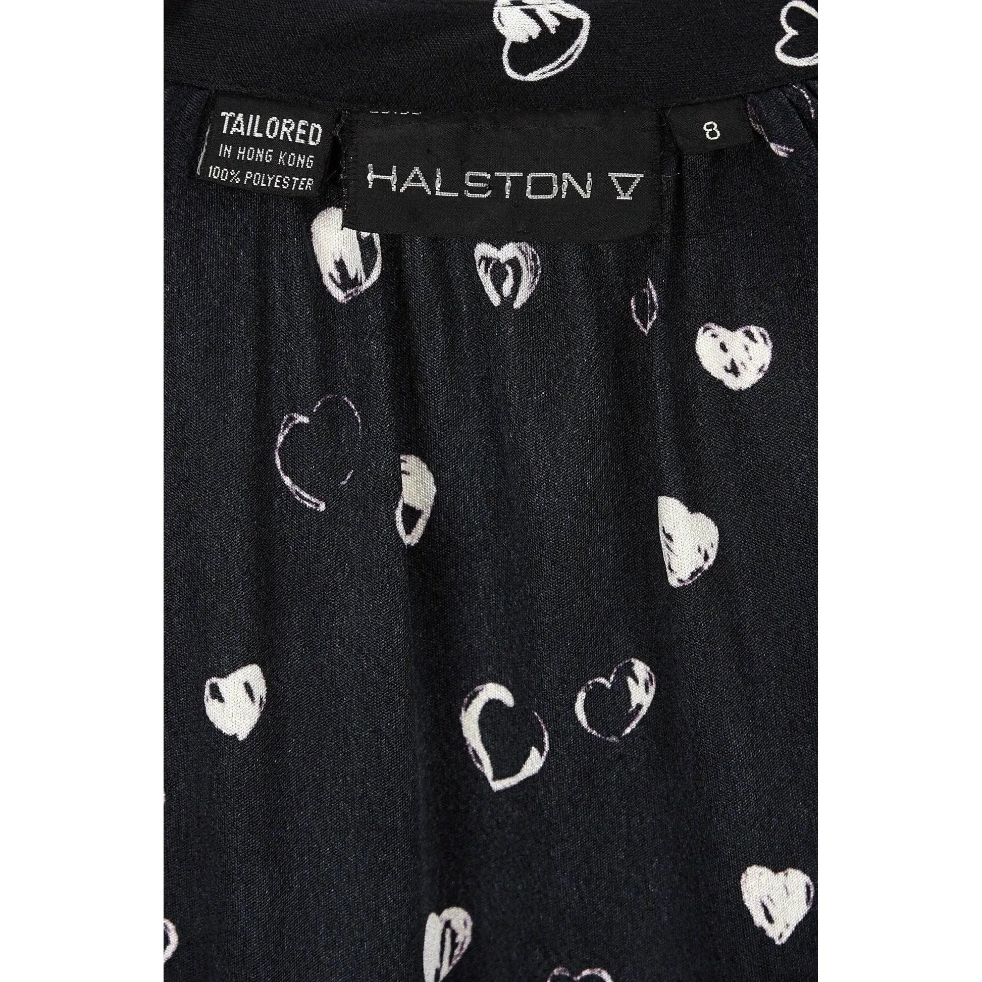 Halston Black and White Hearts Blouse and Skirt Set | US 8