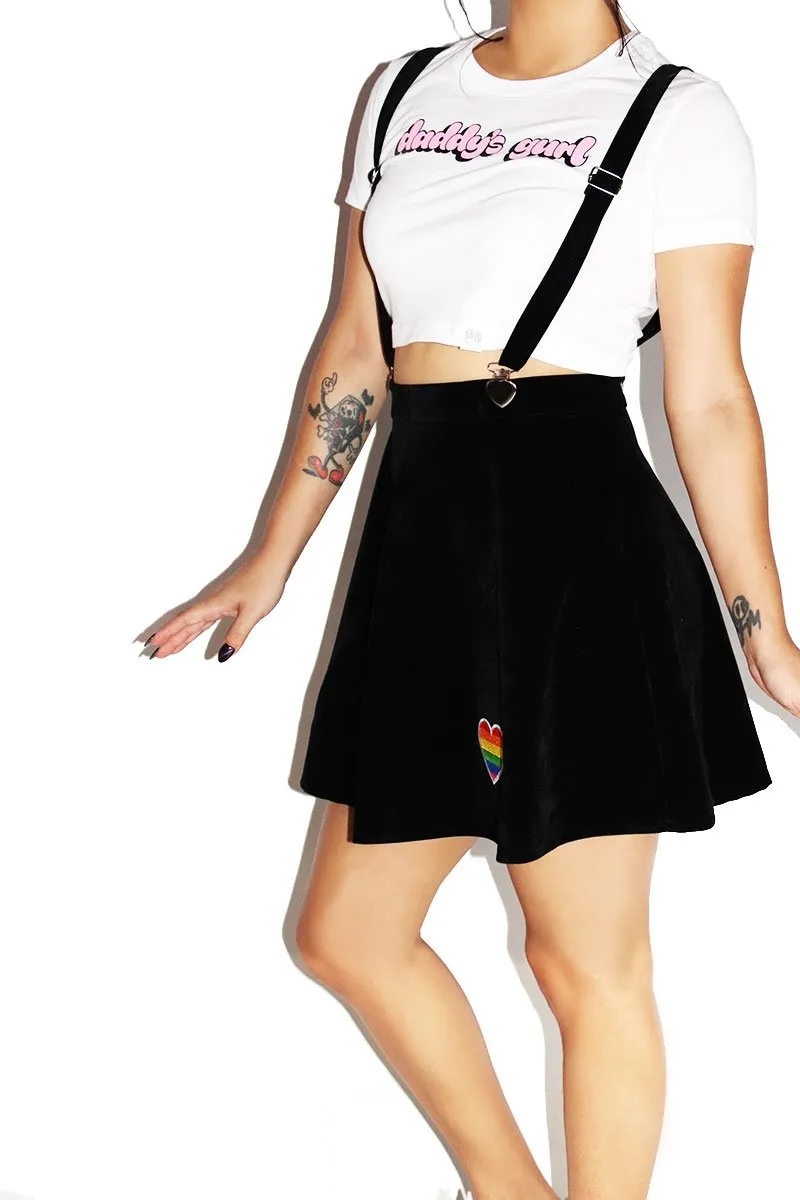 Hearts Velvet Suspender A-Line Skirt- Black