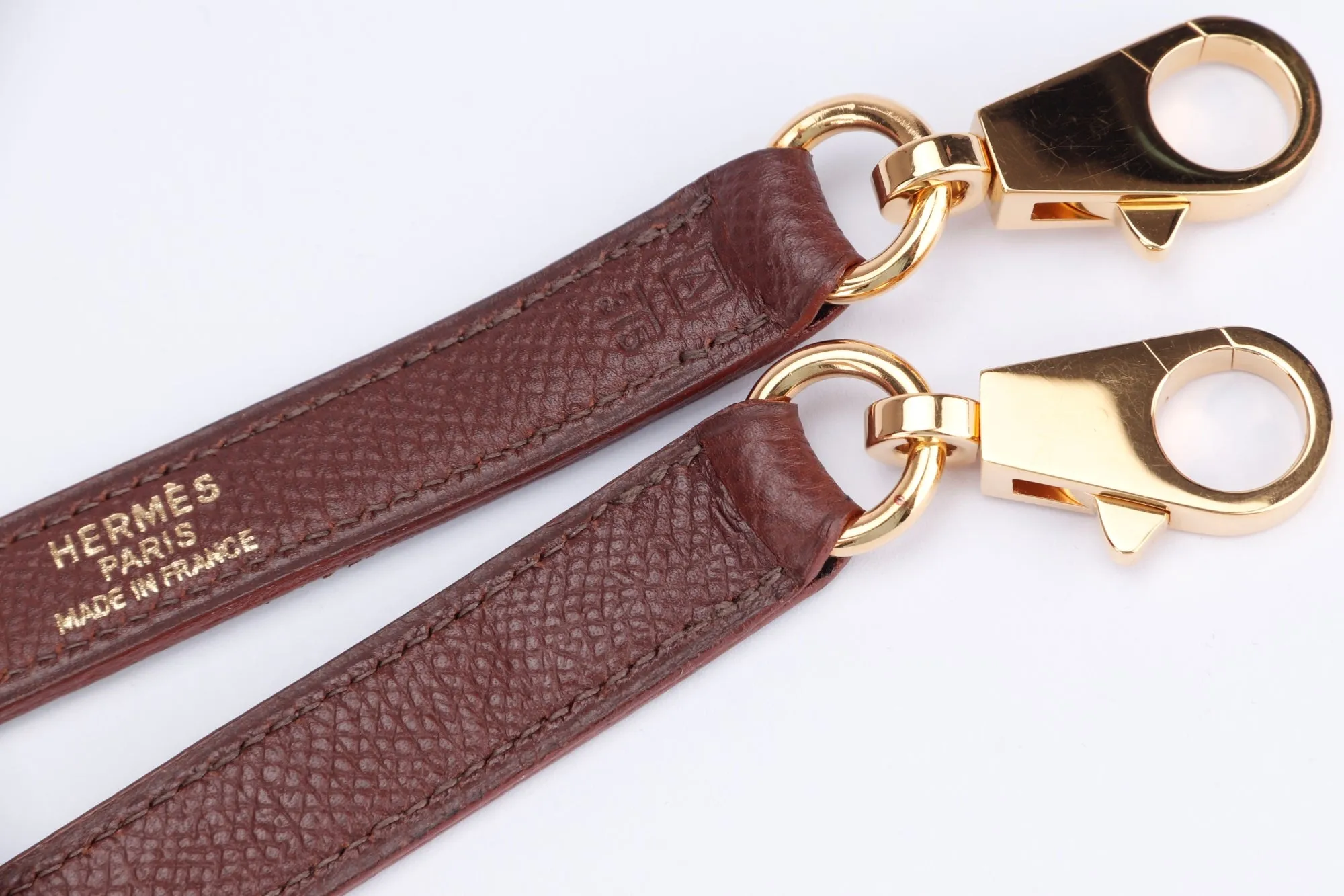 Hermes Vintage Shoulder Strap Brown Courcheval Leather, Gold Hardware, with Box