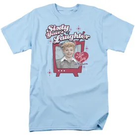 I Love Lucy 60 Years of Laughter Mens T Shirt Light Blue