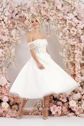 Illusion Corset Off Shoulder Tea-Length Puffy Wedding Dress