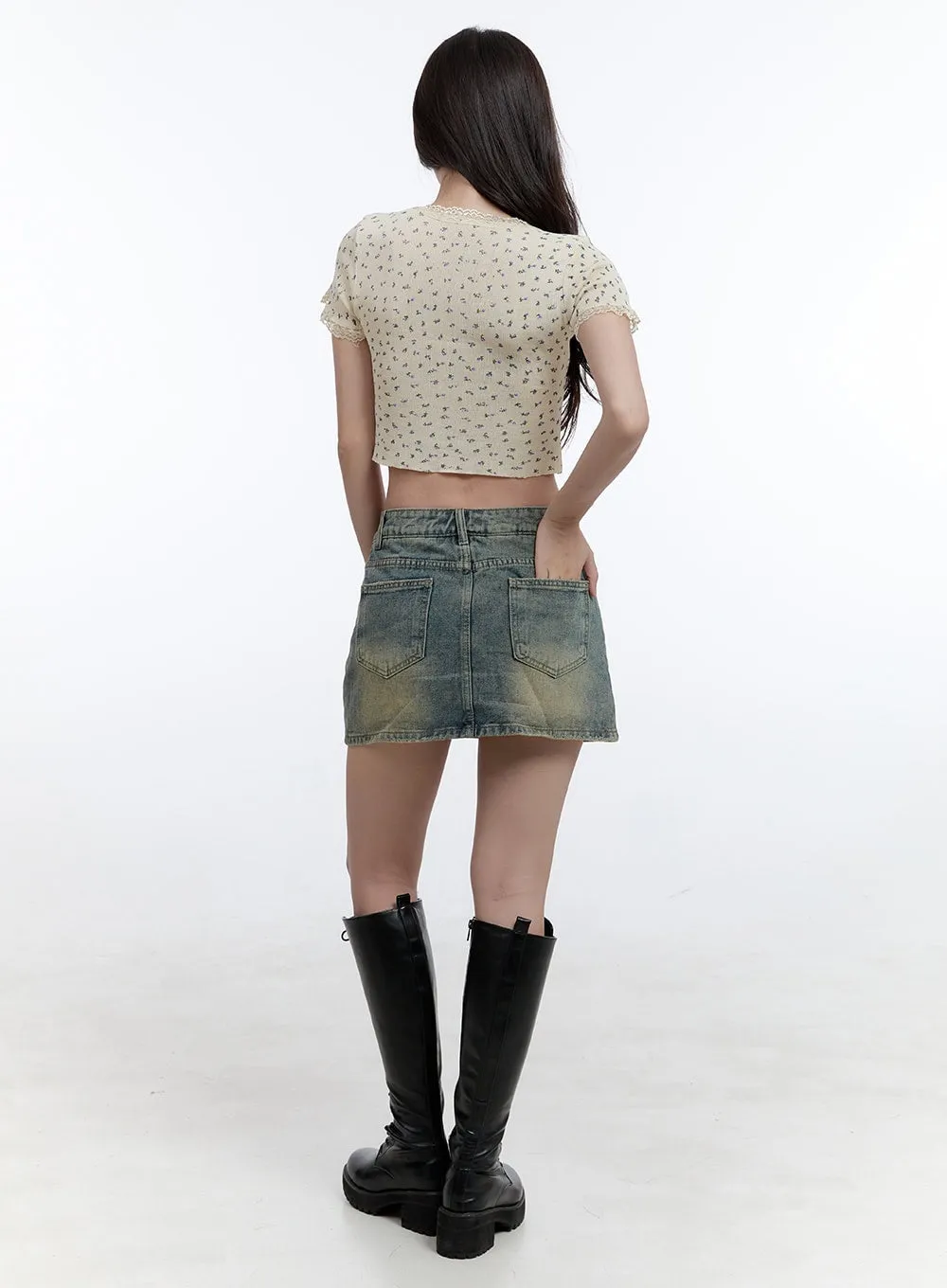 Jane Vintage Washed Denim Mini Skirt CG414
