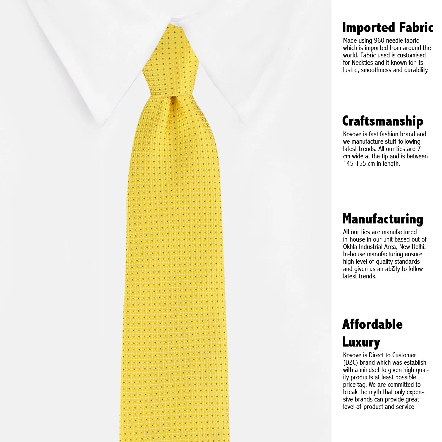 Kovove Yellow Polka Dot Neck Tie For Men