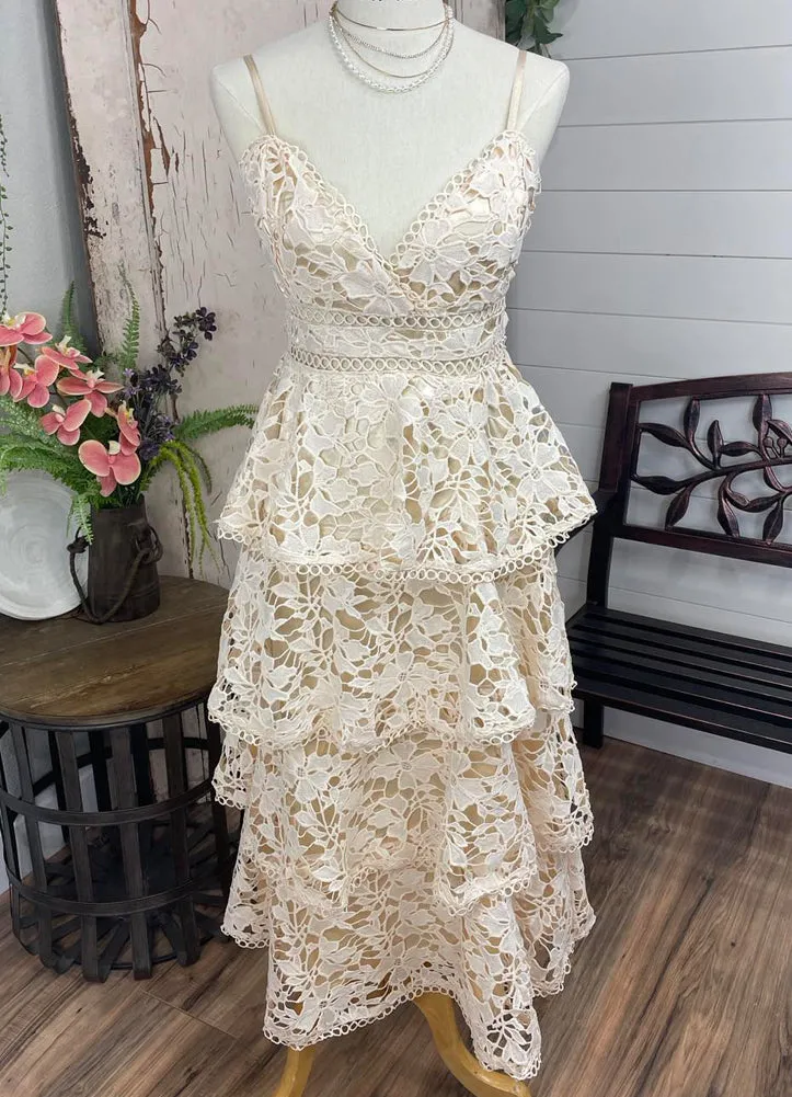 Lace Tiered Dress in Ivory by Bibi