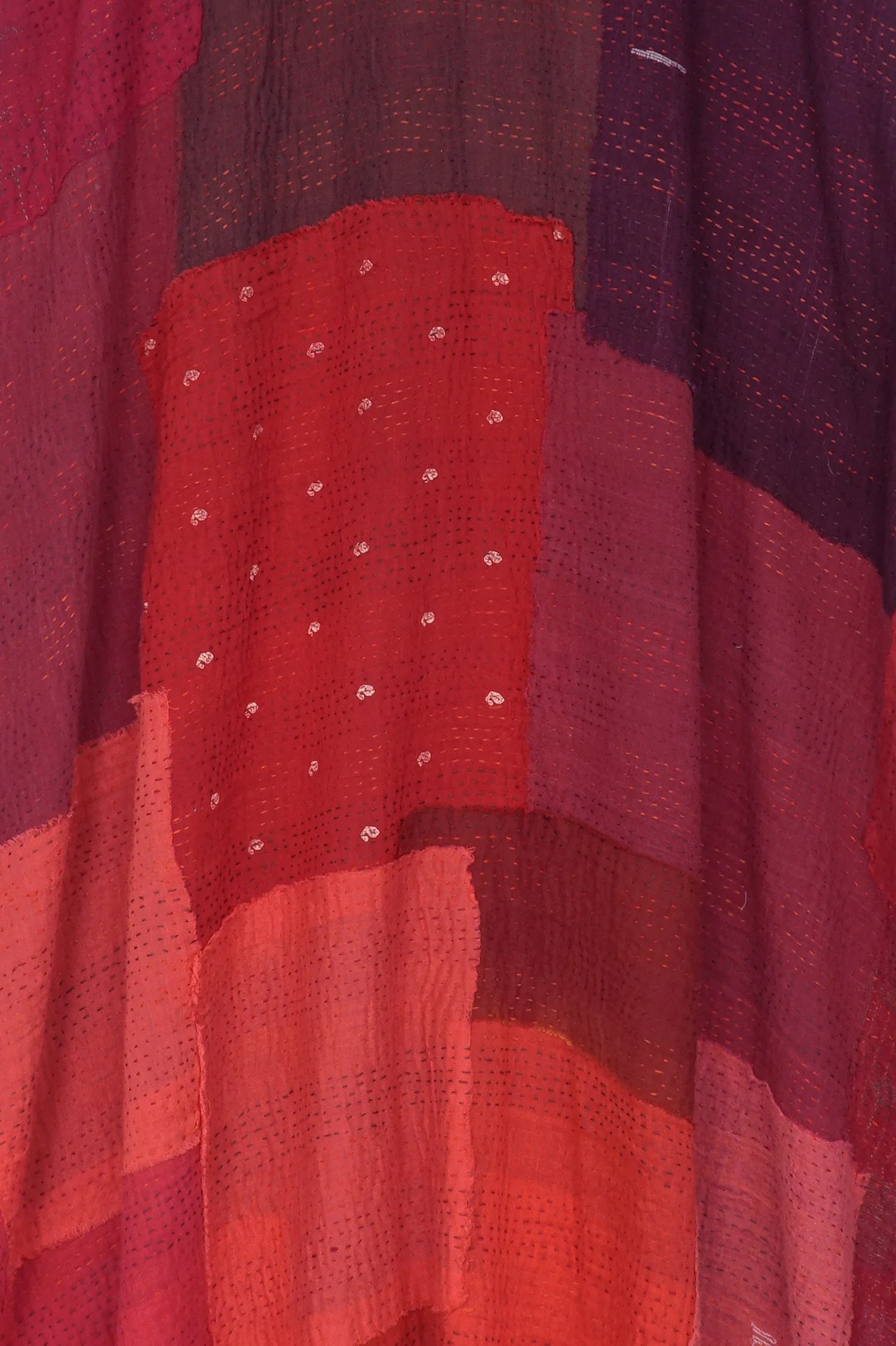 LANDSCAPE FRAYED PATCH KANTHA COWL NECK TUNIC - lf2523-red -
