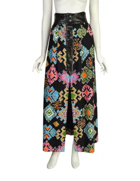 Lanvin Vintage 1971 Black Vivid Multicolor Geometric Print Maxi Skirt