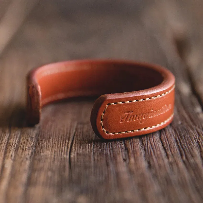 Letter Leather Cuff Bracelets for Men - Adjustable Handmade Wristband