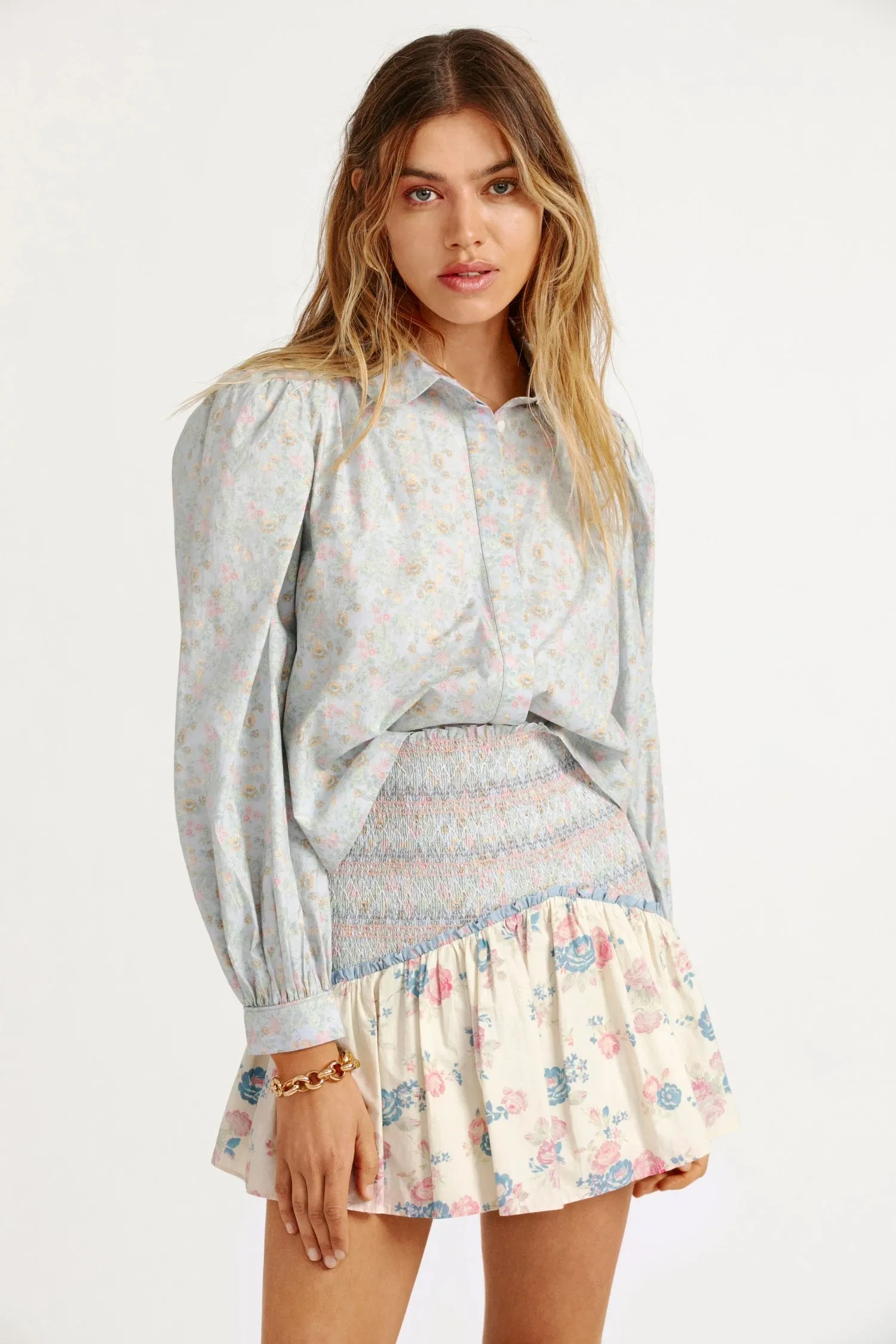 Love Shack Fancy - Sansom Blouse in Baby Blue Skies