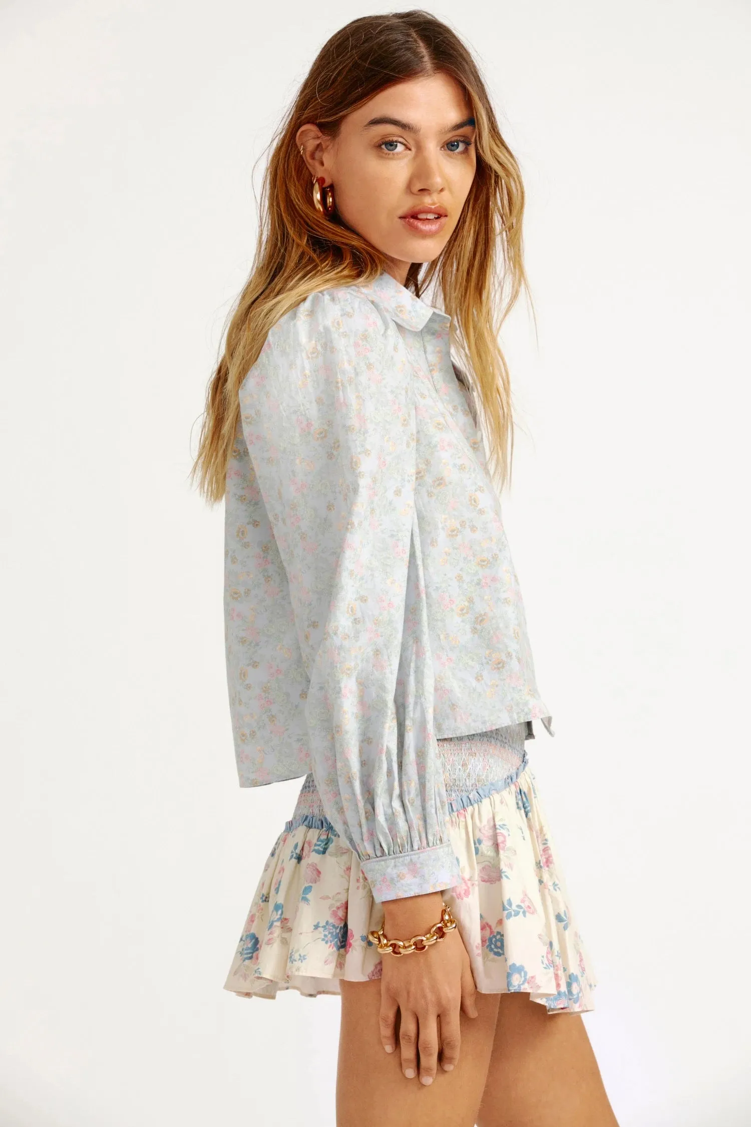 Love Shack Fancy - Sansom Blouse in Baby Blue Skies