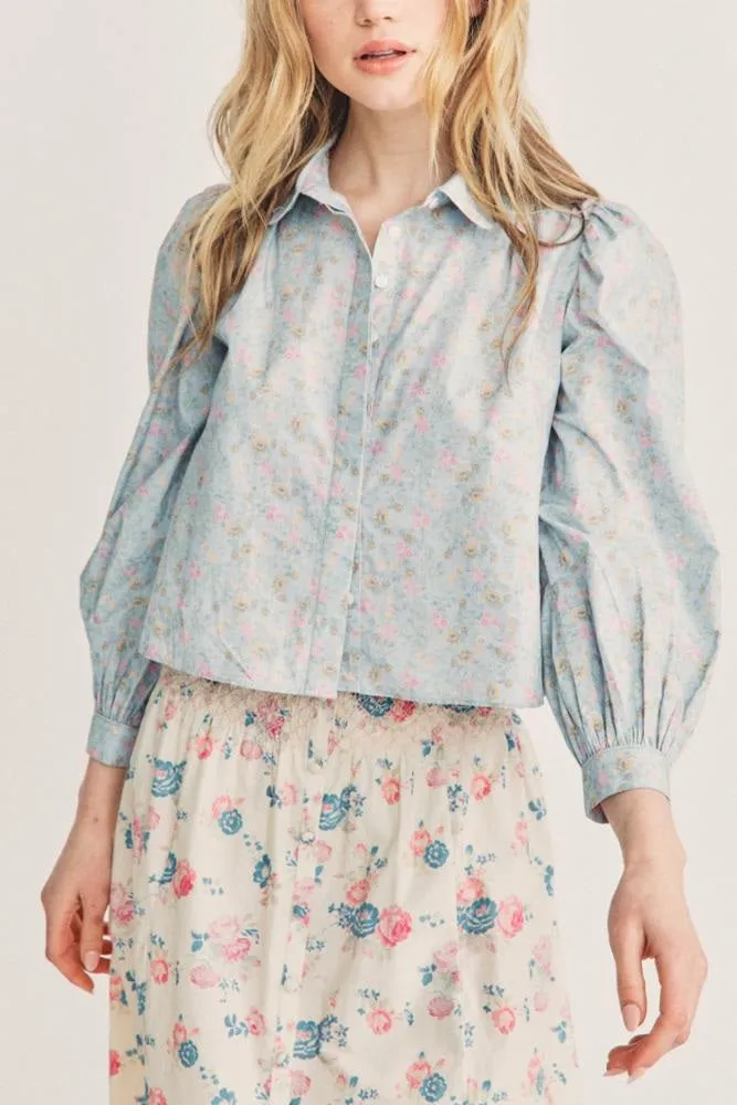 Love Shack Fancy - Sansom Blouse in Baby Blue Skies