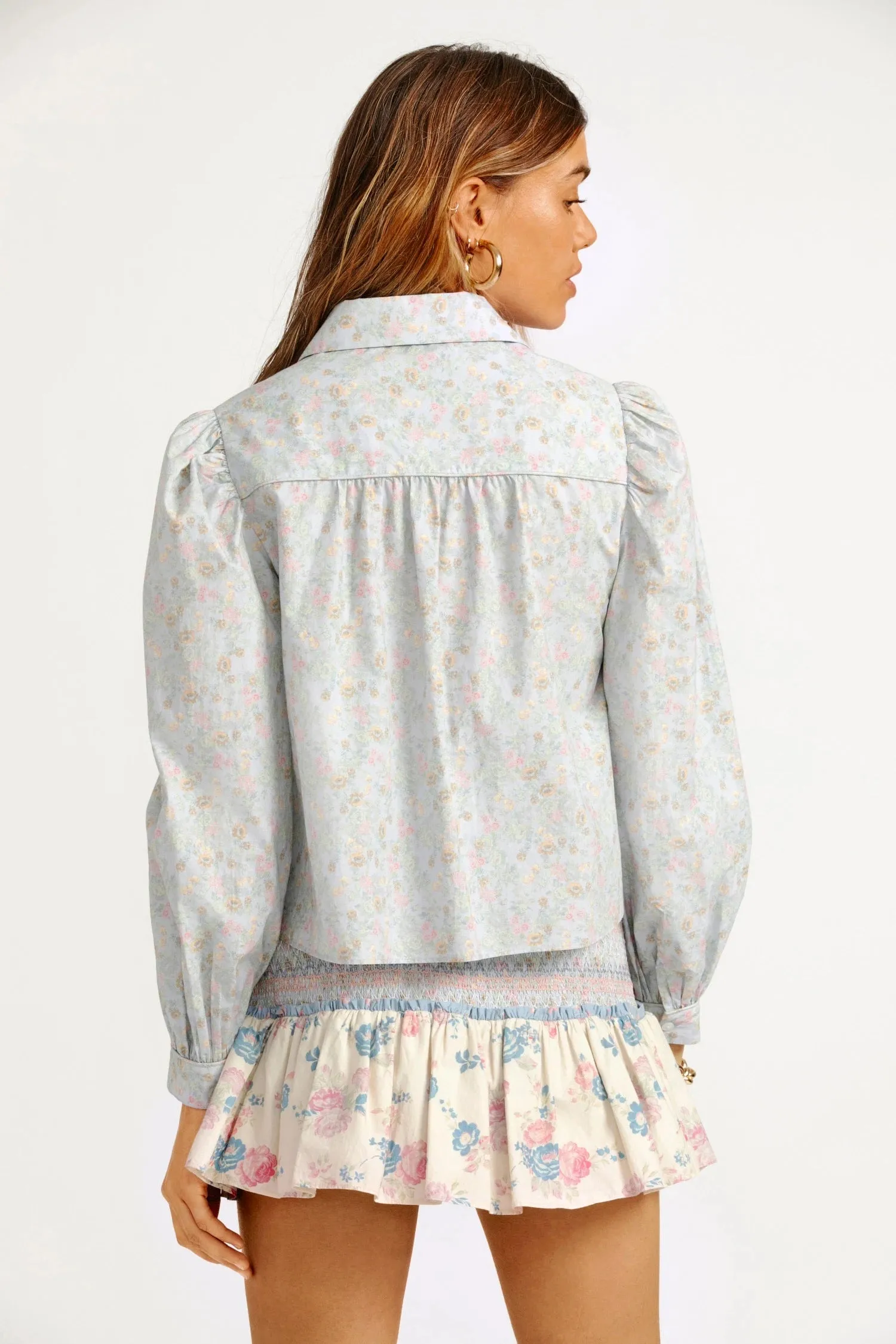 Love Shack Fancy - Sansom Blouse in Baby Blue Skies
