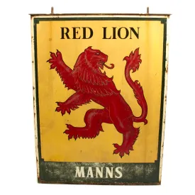 Original British WWII Red Lion MANNS Pub Sign - 48 x 36 Inches