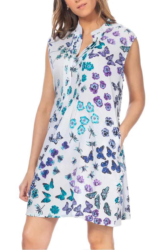 Painted Lady Blue Purple Sleeveless Printed Dress with Butterflies