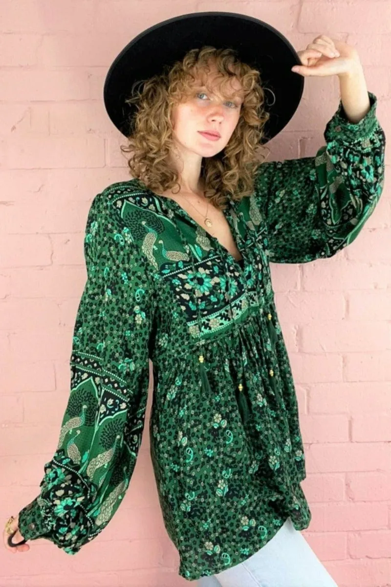 Peacock Prairie Top in Forest Green