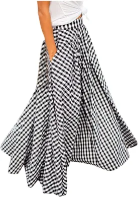 Pencil Skirts for Women Knee Length Plus Size Women Fashion Casual Plaid SkirtWith Pockets Vintage High Waist