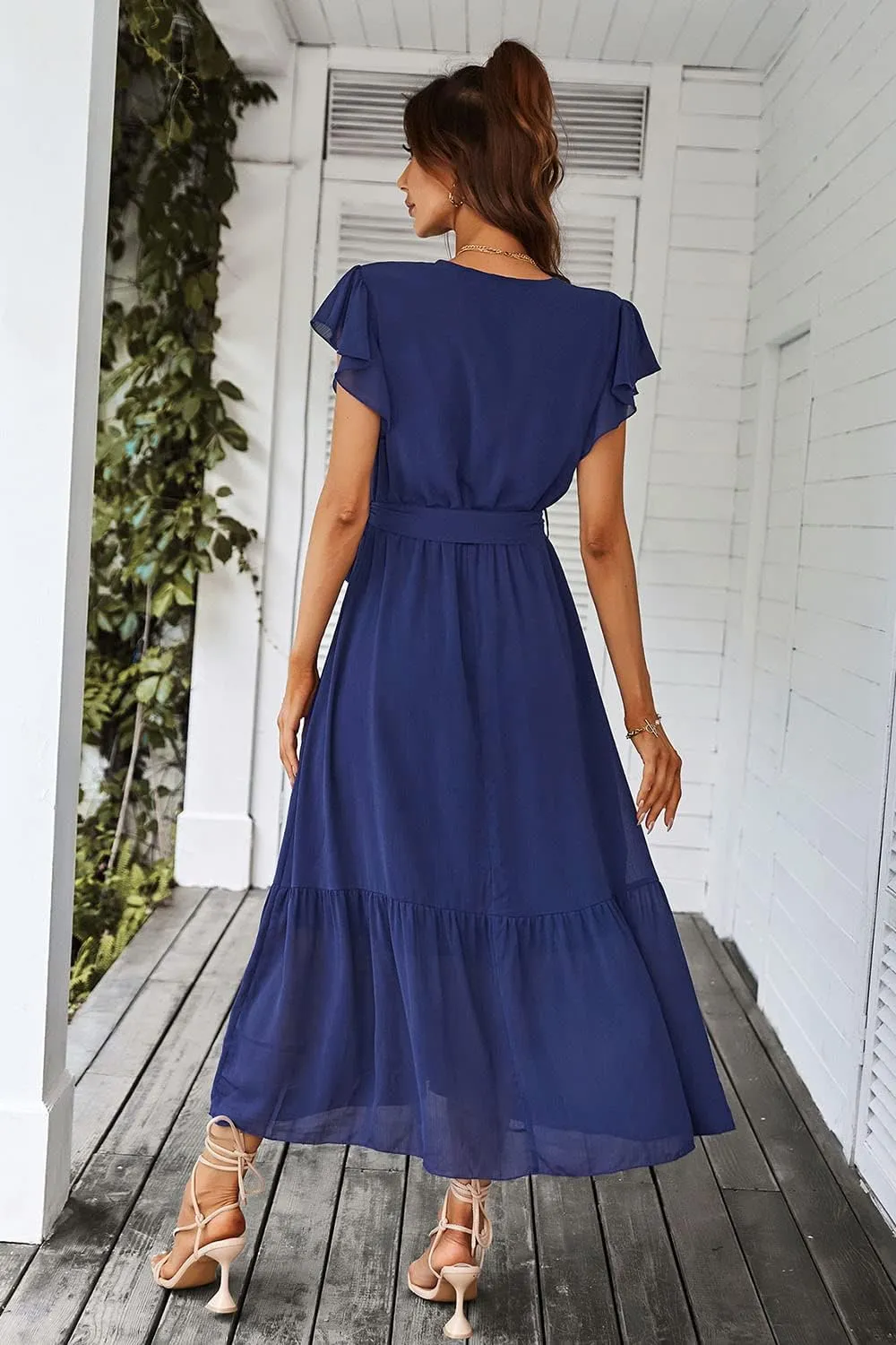 PRETTYGARDEN Women's Summer Floral Boho Maxi Dress Wrap Short Sleeve V Neck Ruffle A-Line Flowy Wedding Guest Long Dresses