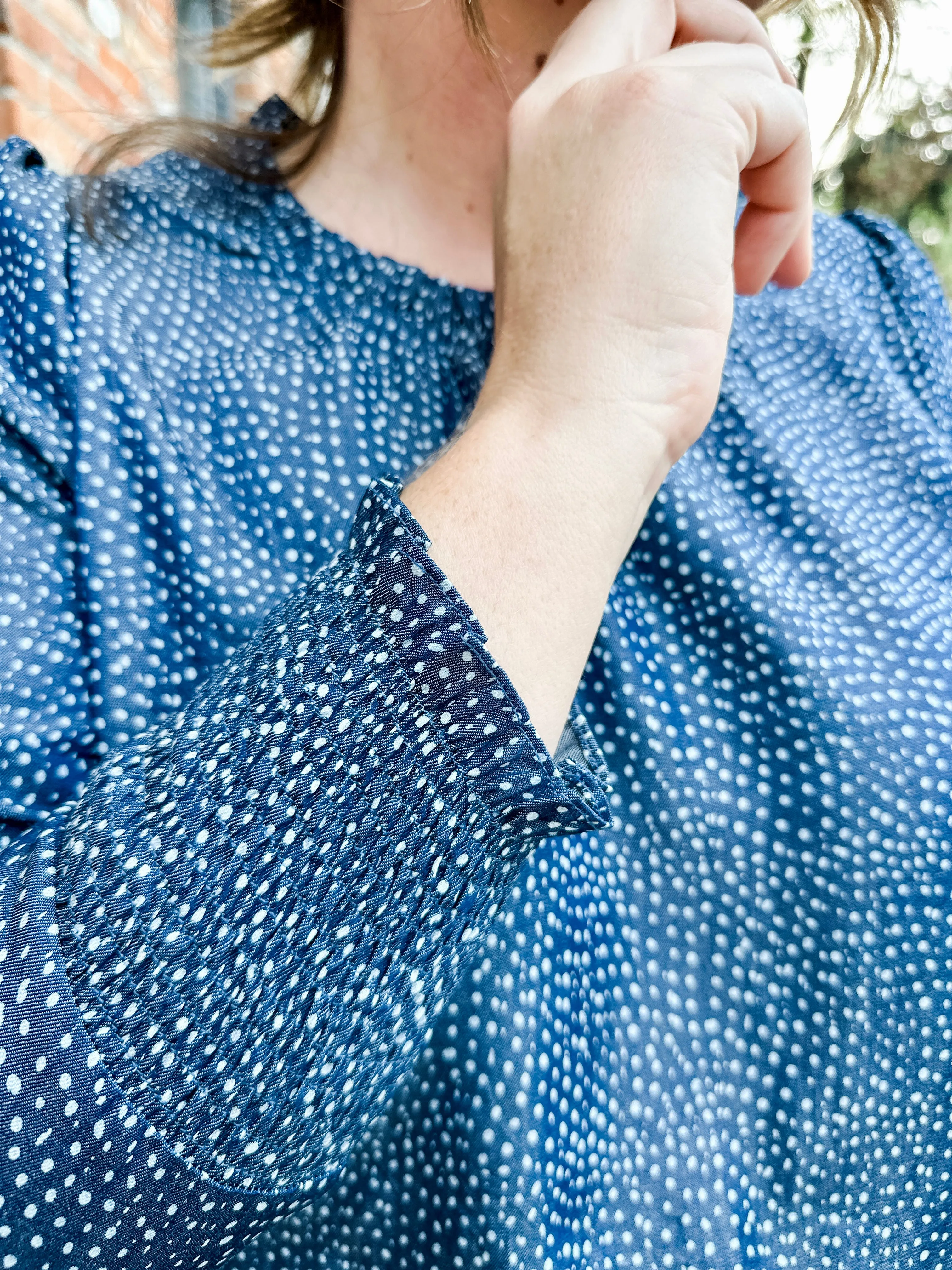 Pull-Over Blouse with Pleated Crew Neckline