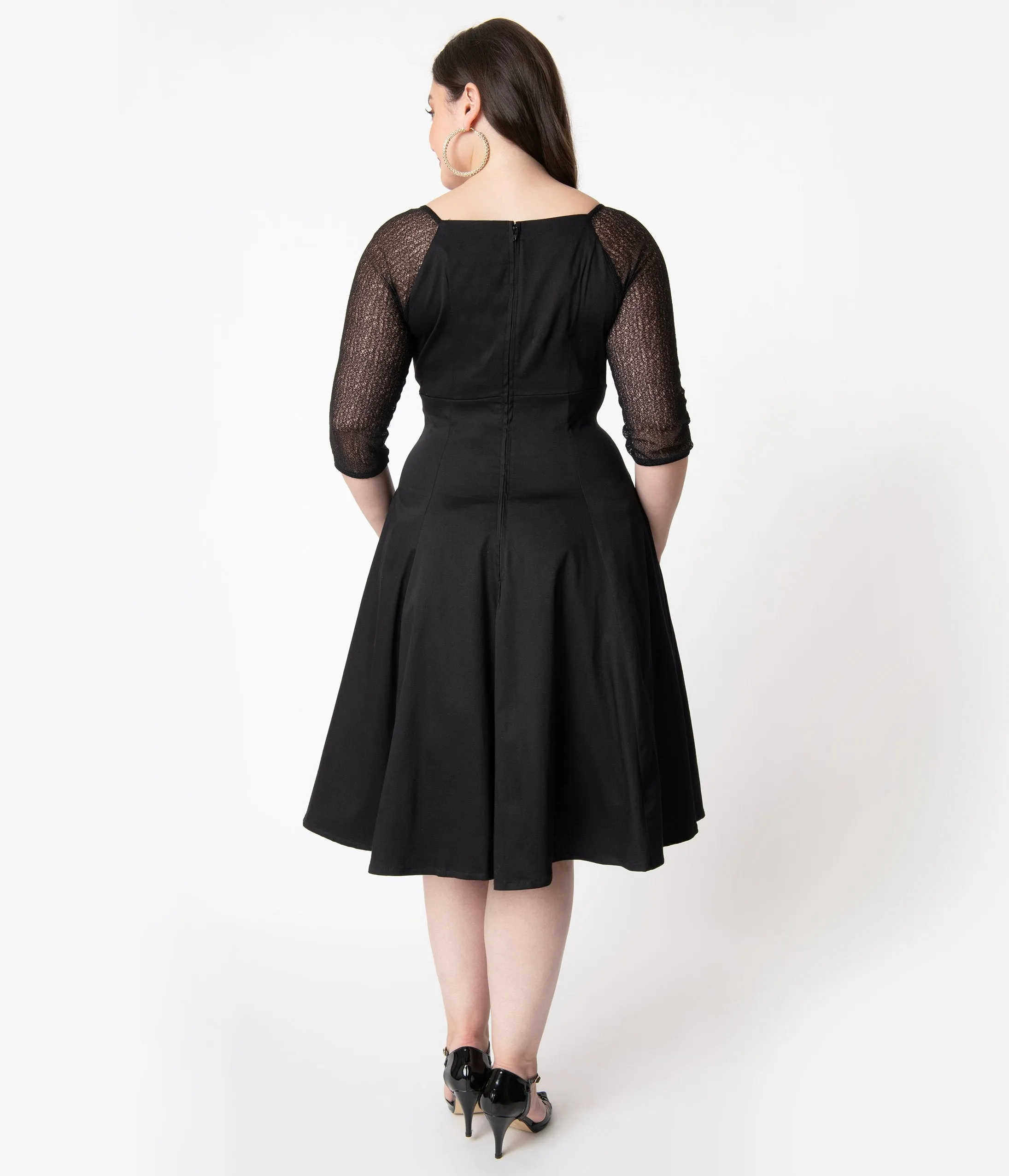 Retro Style Plus Size Black Charline Swing Dress