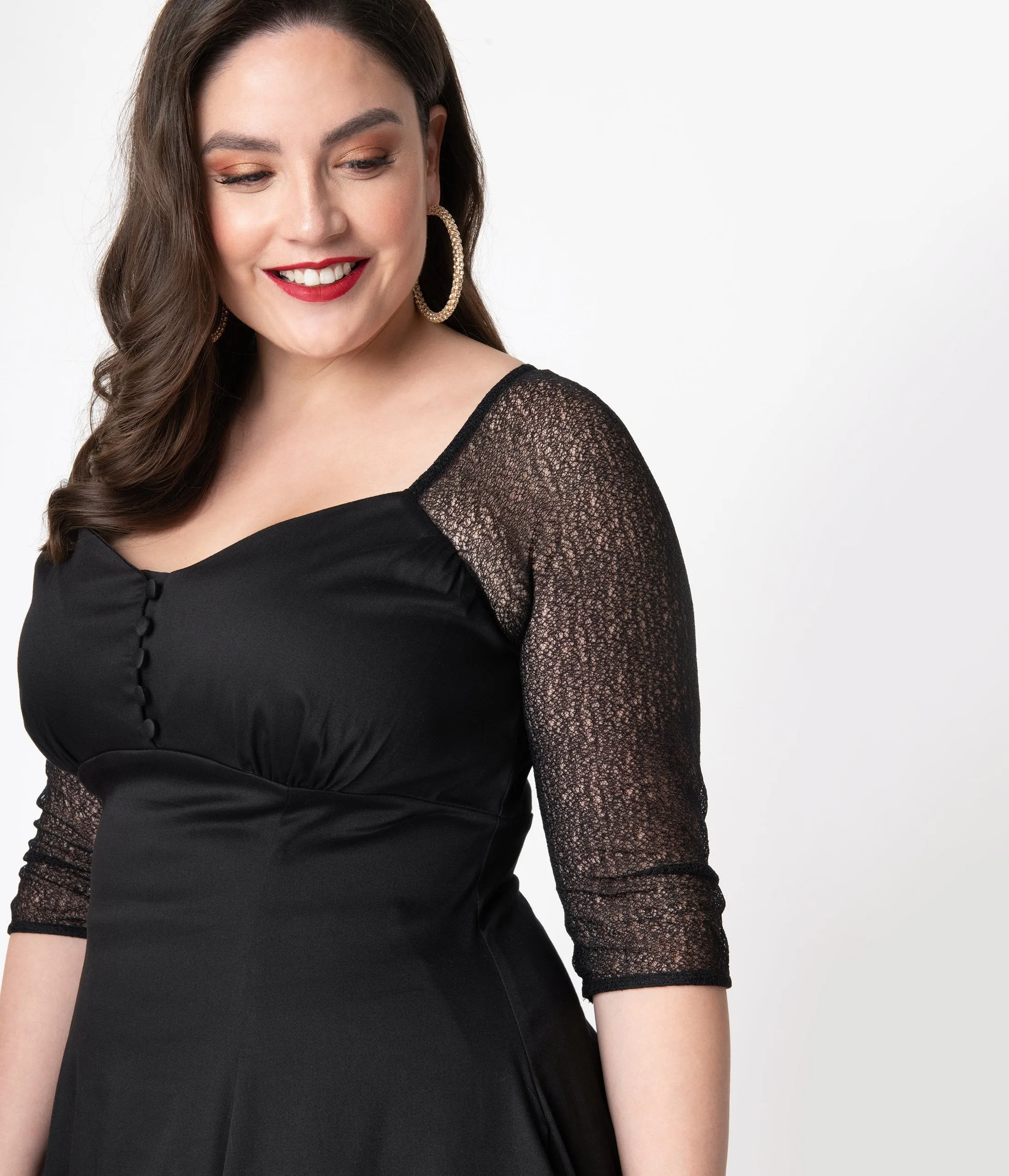 Retro Style Plus Size Black Charline Swing Dress