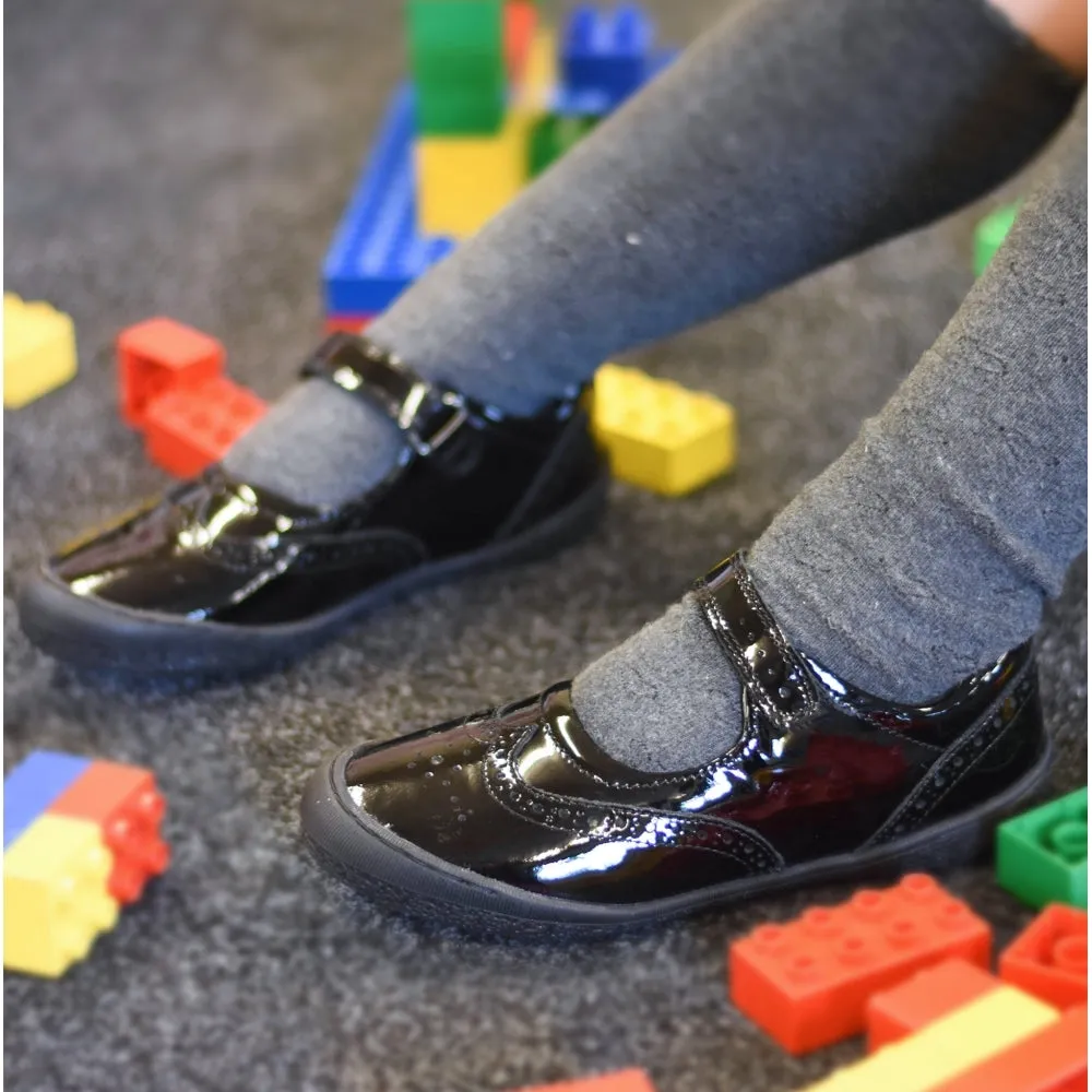 RINA Girls Leather Touch Fasten Shoes Black Patent
