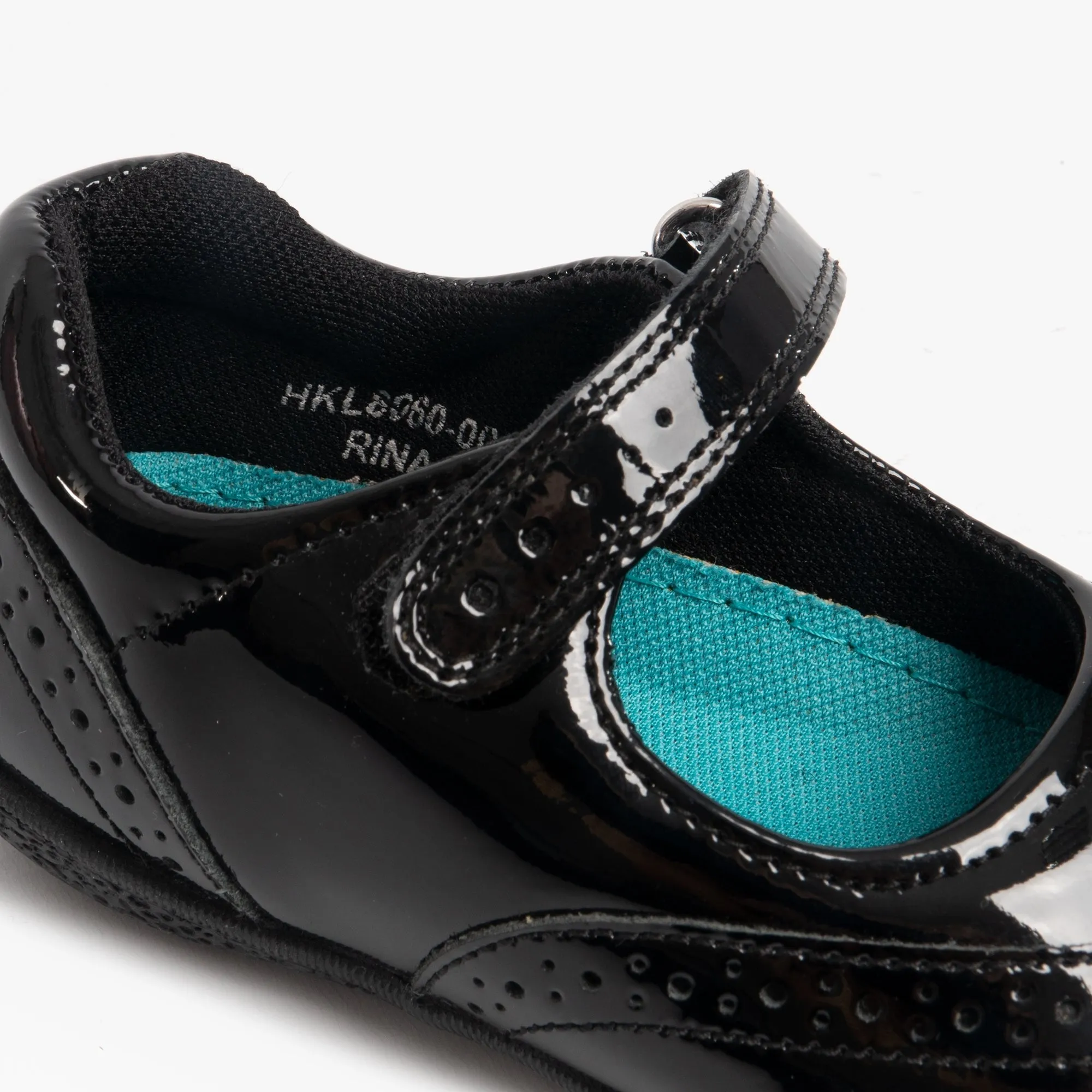 RINA Girls Leather Touch Fasten Shoes Black Patent